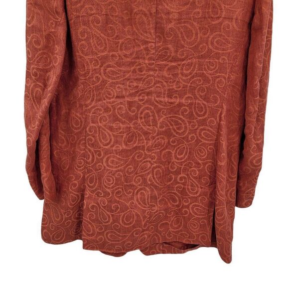 Vtg Escada Blazer Linen Longline Scroll Embossed Terracotta Single Breast Sz 8 - Picture 7 of 10